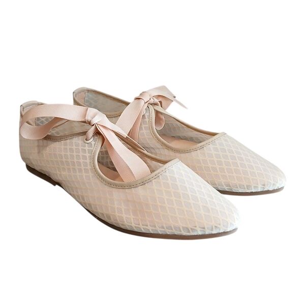 Intentionally Blank Valley Mesh Ballet Flats Size 5 Light Nude Bow Balletcore - Picture 2 of 10